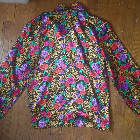 VTG 80s/90s Notations Floral Peony Gold Button Down Silk Blouse - Picture 2 of 4